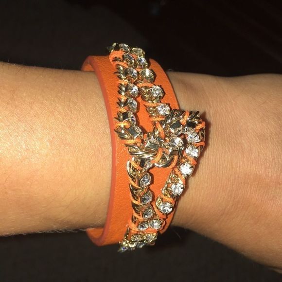 Yik Fung Jewelry - NWOT YIK FUNG ORANGE LEATHER RHINESTONE BRACELET